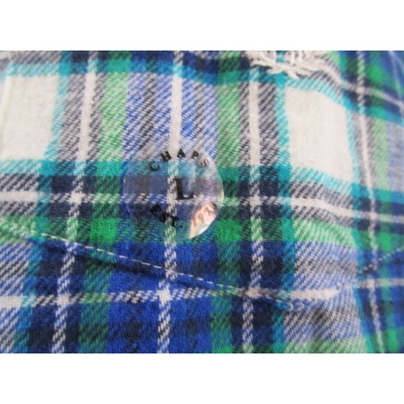 Chaps Brushed Flannel Blue Green Plaid Mens Lg Button Down NWT - Picture 7 of 16